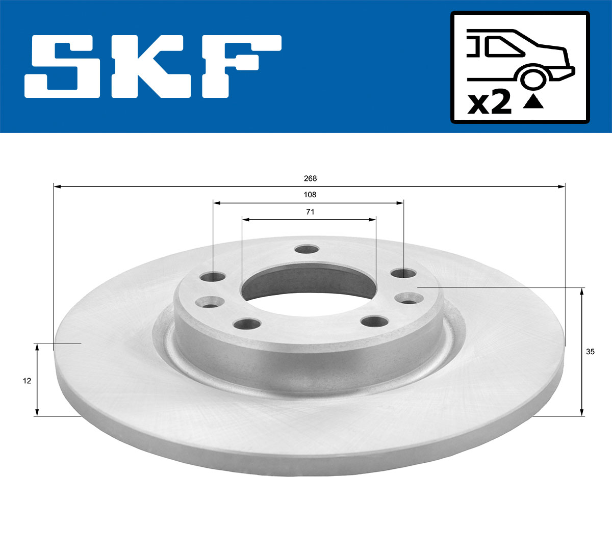 SKF Bremseskive vkbd90087s2 268mm 12mm for VAUXHALL PEUGEOT