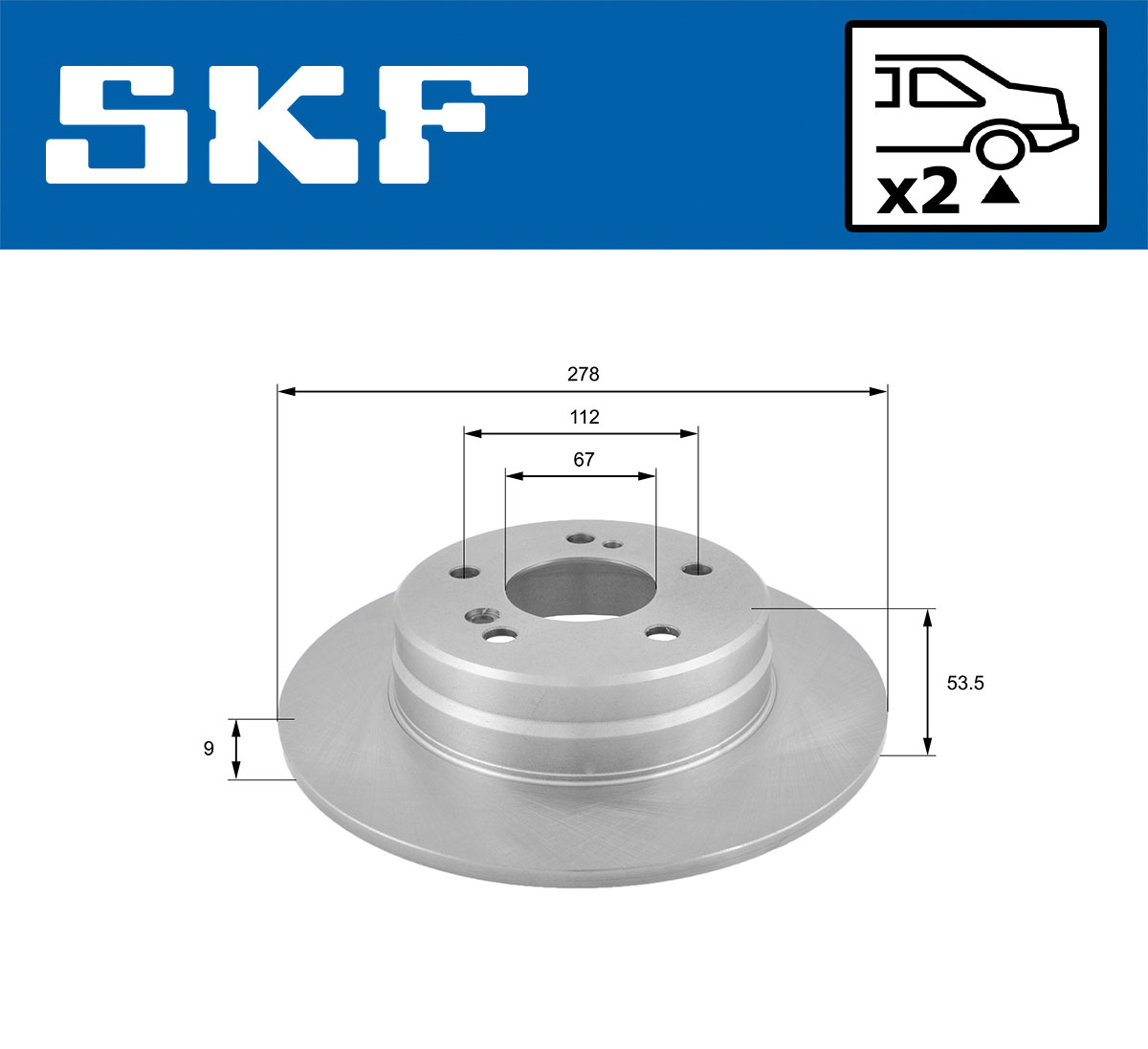 SKF Bremseskive vkbd90088s2 278mm 9mm for MERCEDES-BENZ CHRYSLER