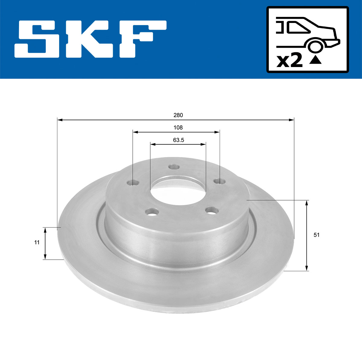 SKF Bremseskive vkbd90121s2 280mm 11mm for FORD
