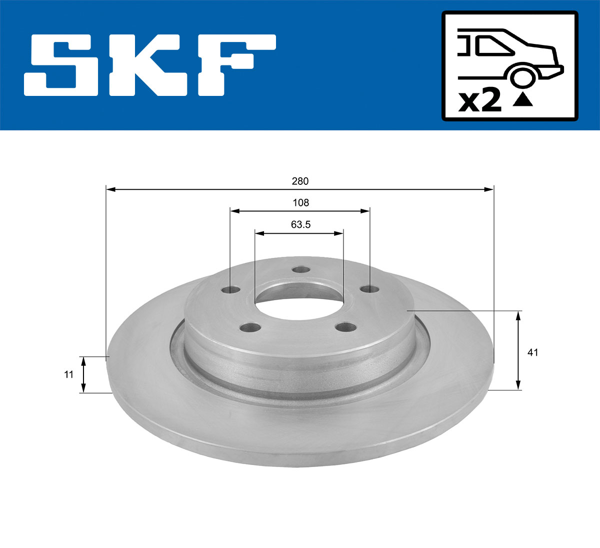 SKF Bremseskive vkbd90203s2 280mm 11mm for FORD VOLVO