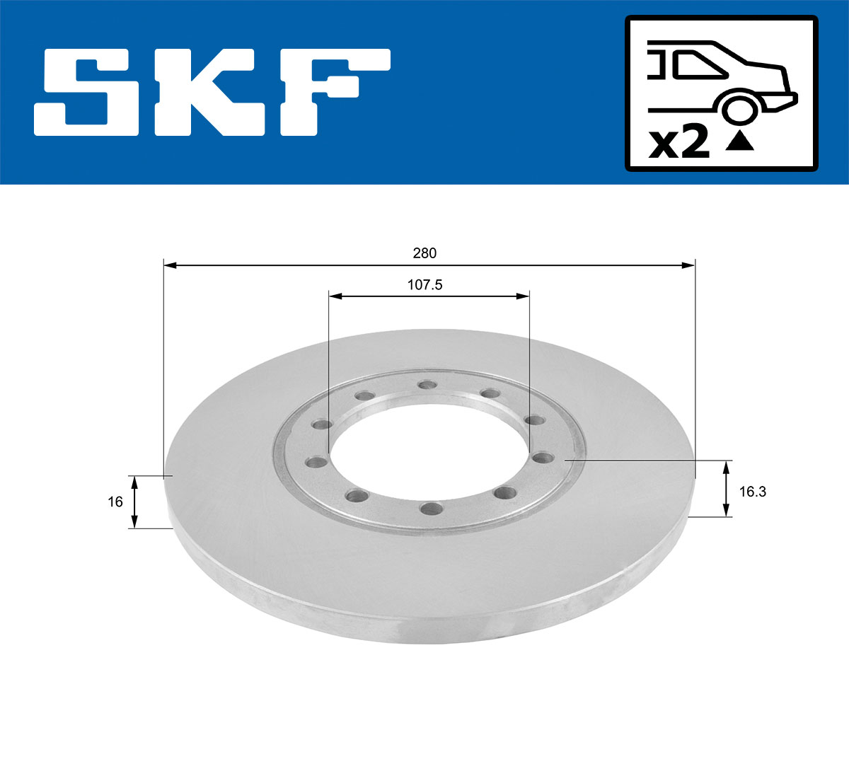 SKF Bremseskive vkbd90207s2 280mm 16mm for FORD