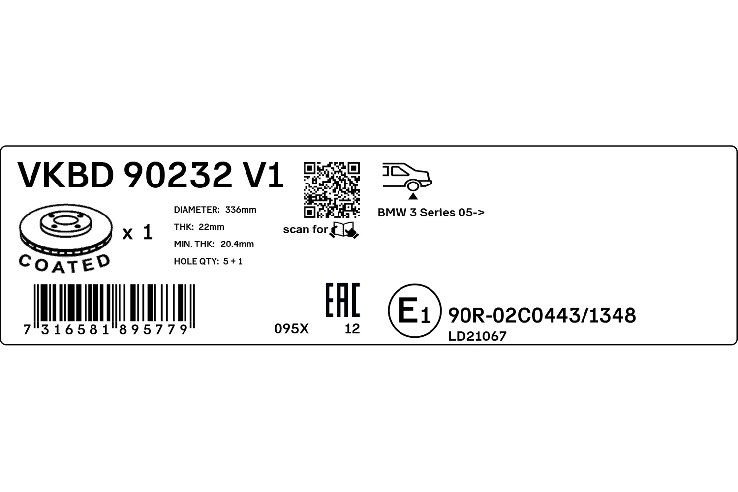 SKF Bremseskive vkbd90232v1 336mm 22mm for BMW