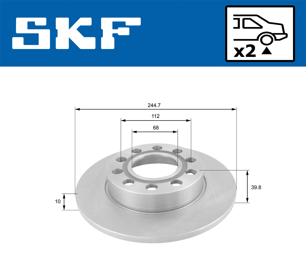 SKF Bremseskive vkbd90234s2 245mm 10mm for SEAT VW