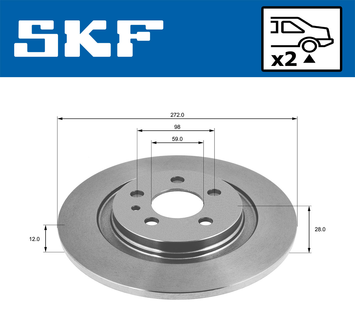 SKF Bremseskive vkbd90247s2 272mm 12mm for FIAT PEUGEOT LANCIA