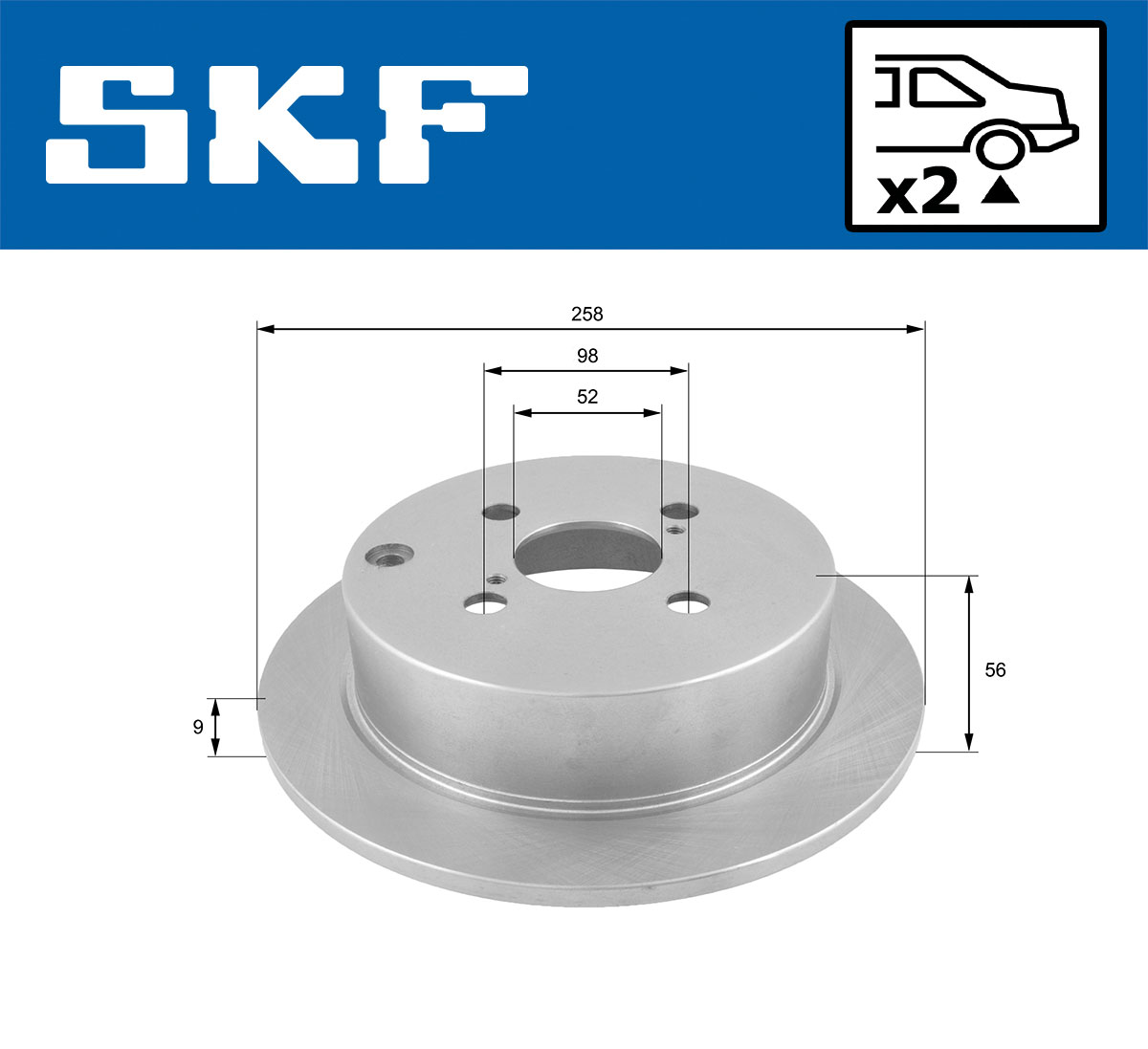SKF Bremseskive vkbd90251s2 258mm 9mm for TOYOTA
