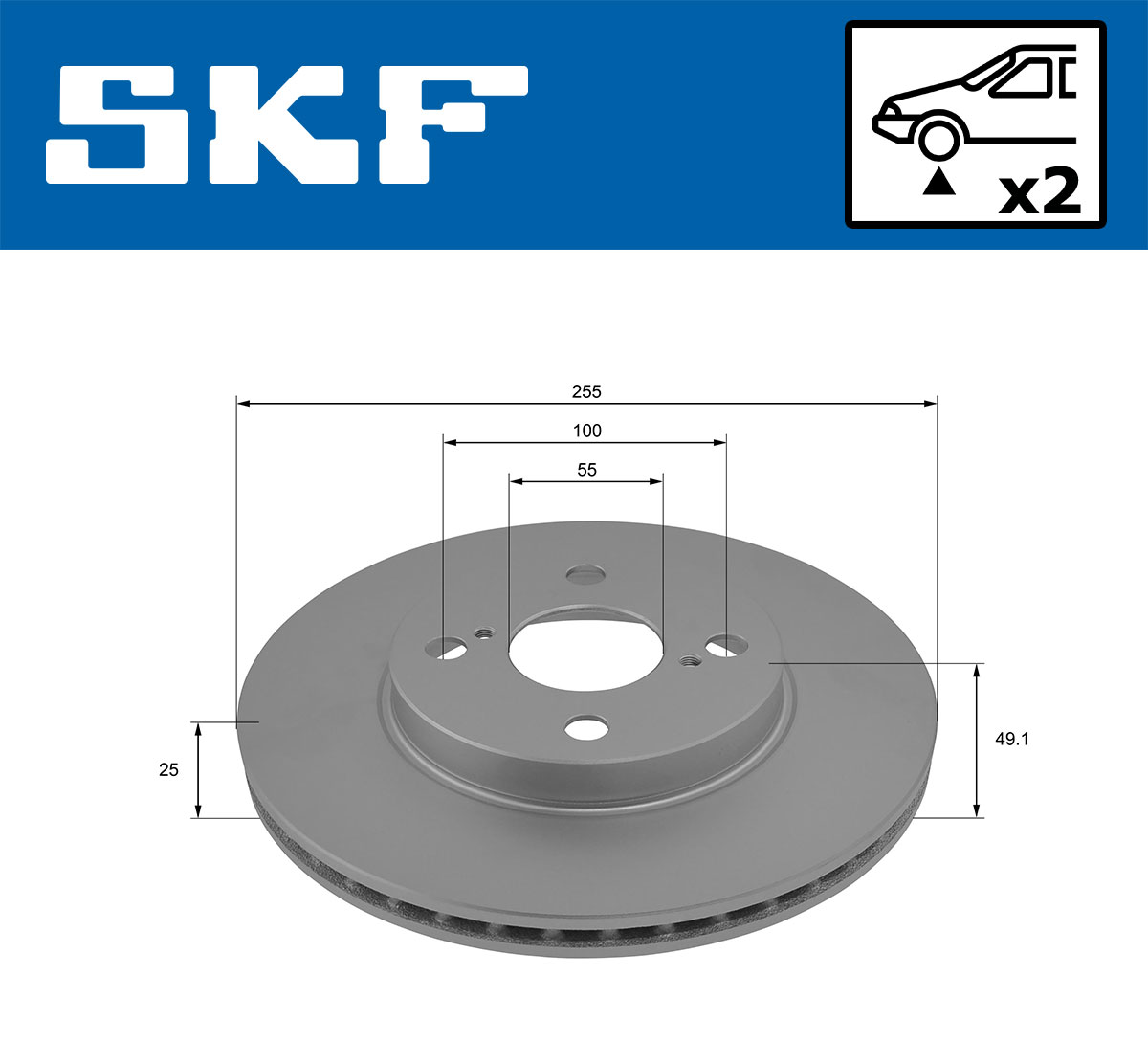 SKF Bremseskive vkbd80333v2 255mm 25mm for TOYOTA LIFAN