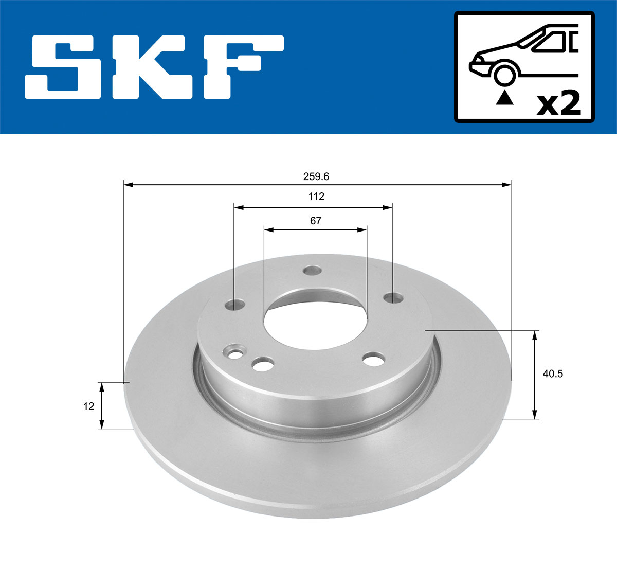 SKF Bremseskive vkbd80396s2 260mm 12mm for MERCEDES-BENZ