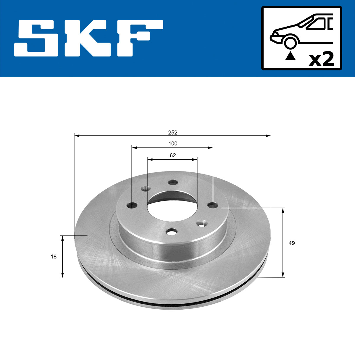 SKF Bremseskive vkbd80397v2 252mm 18mm for KIA HYUNDAI