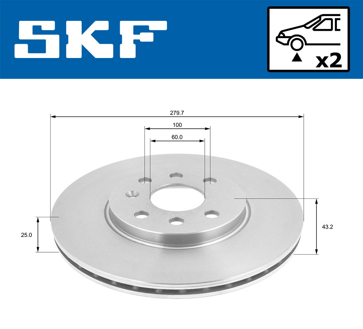 SKF Bremseskive vkbd80404v2 280mm 25mm for OPEL VAUXHALL