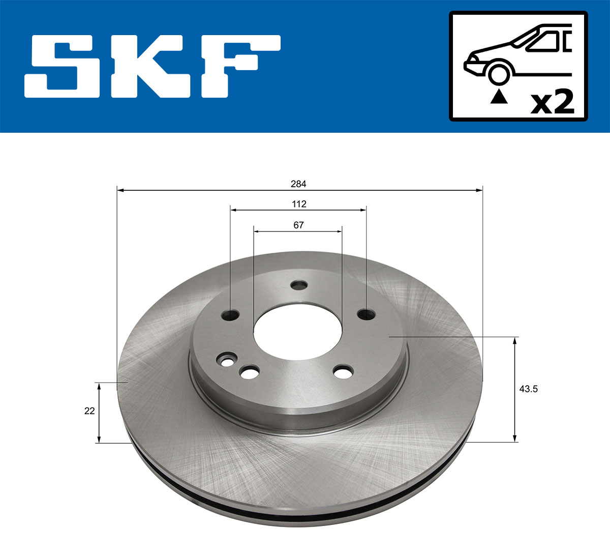 SKF Bremseskive vkbd80461v2 284mm 22mm for MERCEDES-BENZ