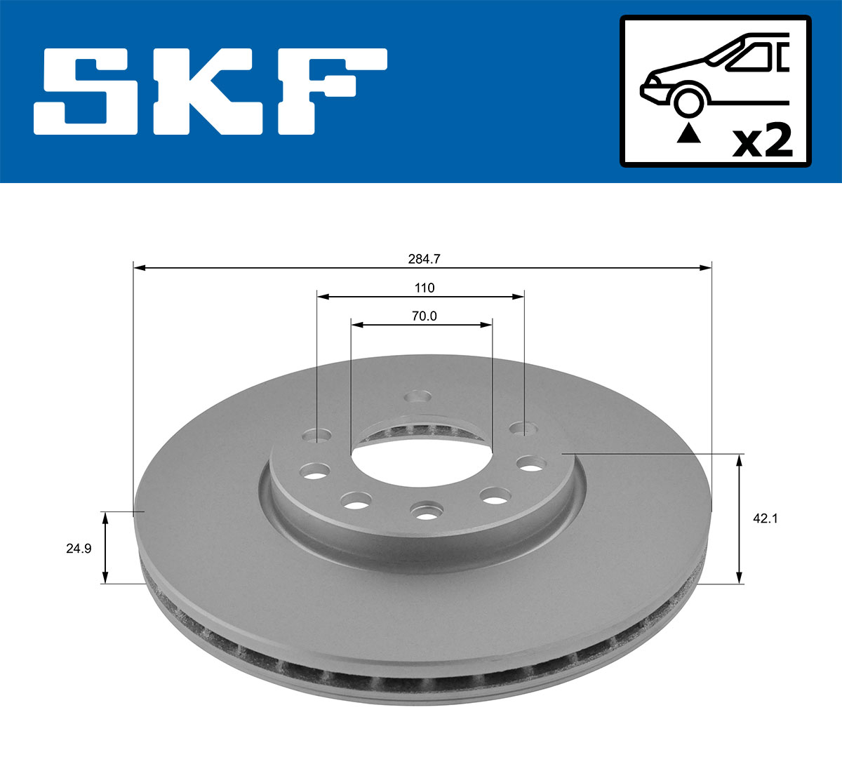 SKF Bremseskive vkbd80478v2 285mm 25mm for VAUXHALL SAAB FIAT CADILLAC