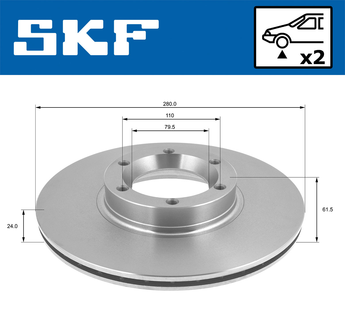 SKF Bremseskive vkbd80534v2 280mm 24mm for VAUXHALL RENAULT