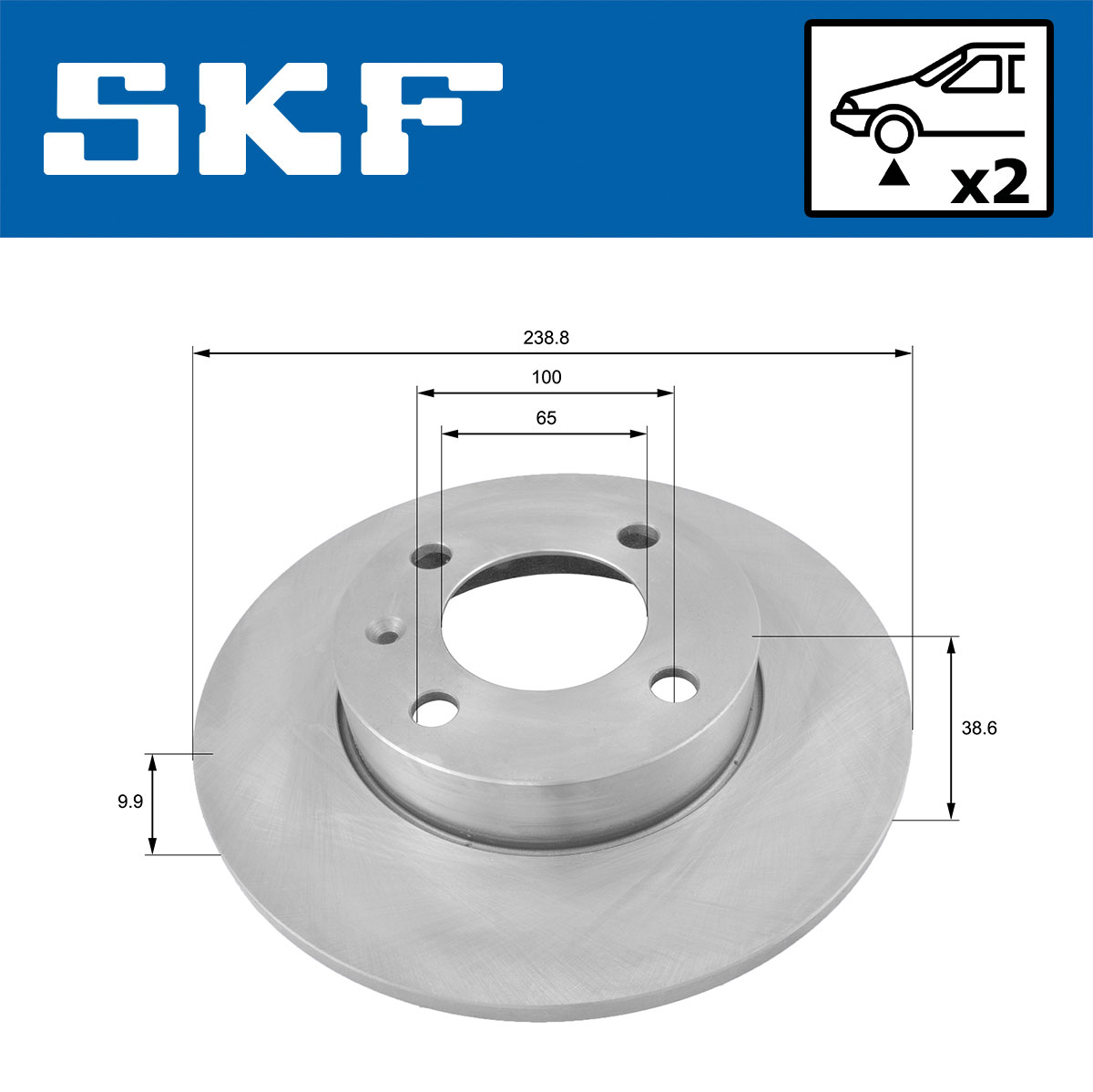 SKF Bremseskive vkbd80578s2 239mm 10mm for VW AUDI