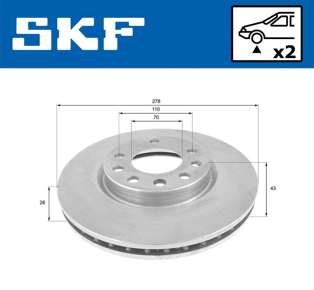 SKF Bremseskive vkbd80606v2 278mm 26mm for VAUXHALL