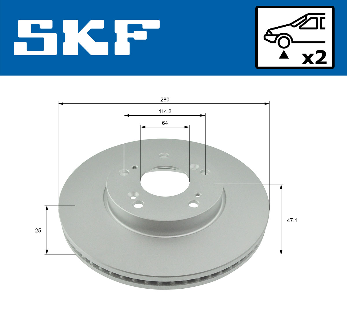 SKF Bremseskive vkbd80616v2 280mm 25mm for HONDA