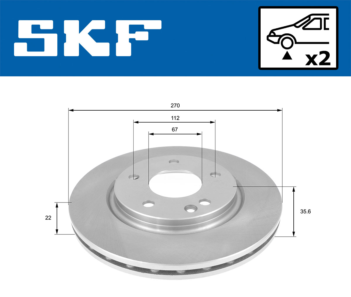 SKF Bremseskive vkbd80628v2 270mm 22mm for MERCEDES-BENZ