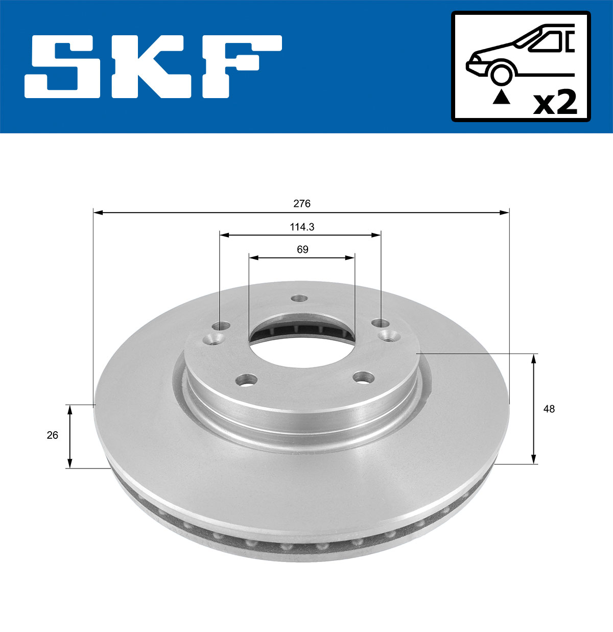 SKF Bremseskive vkbd80625v2 276mm 26mm for HYUNDAI