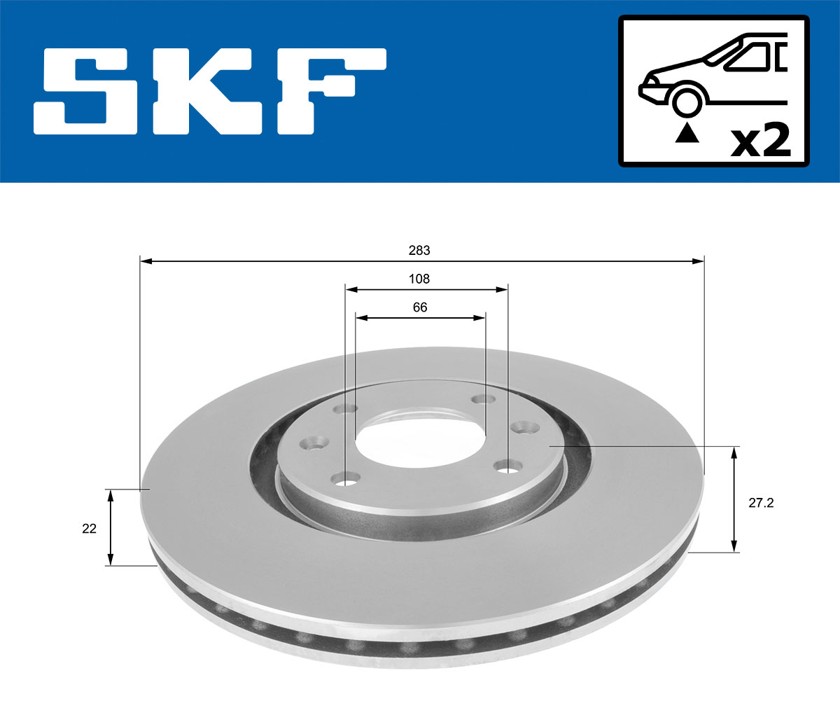 SKF Bremseskive vkbd80650v2 283mm 22mm for CITROËN PEUGEOT
