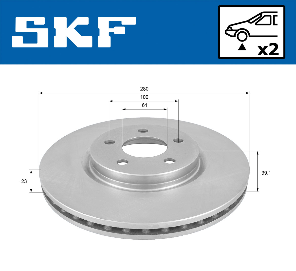 SKF Bremseskive vkbd80663v2 280mm 23mm for CHRYSLER