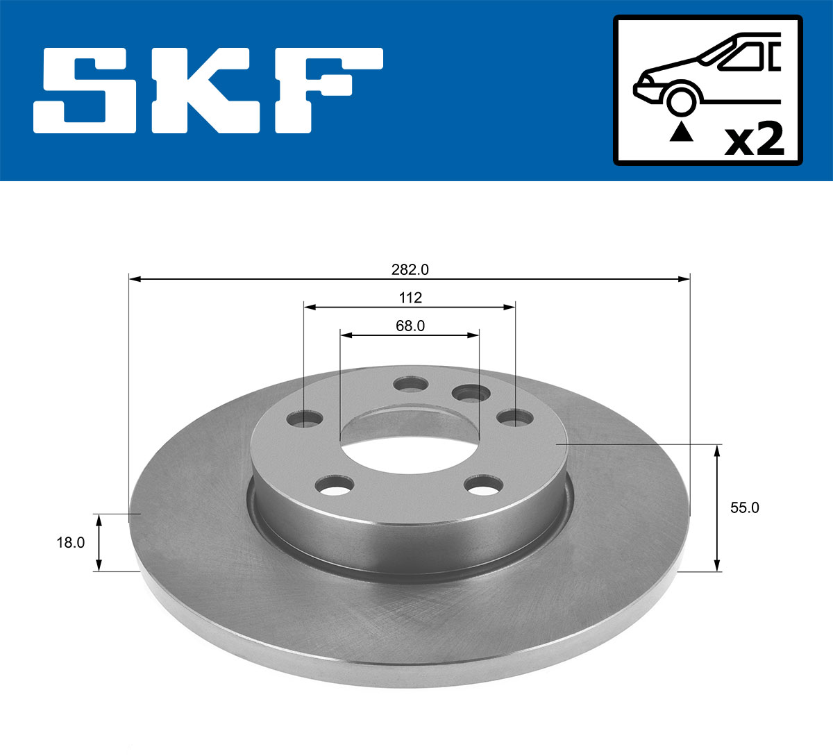 SKF Bremseskive vkbd80681s2 282mm 18mm for VW