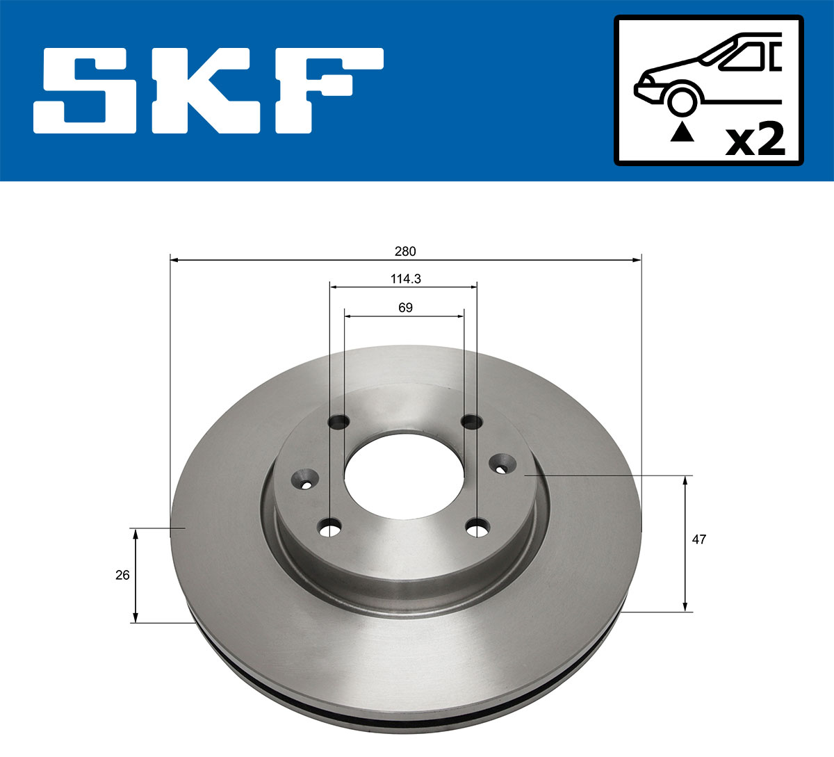 SKF Bremseskive vkbd80703v2 280mm 26mm for HYUNDAI KIA
