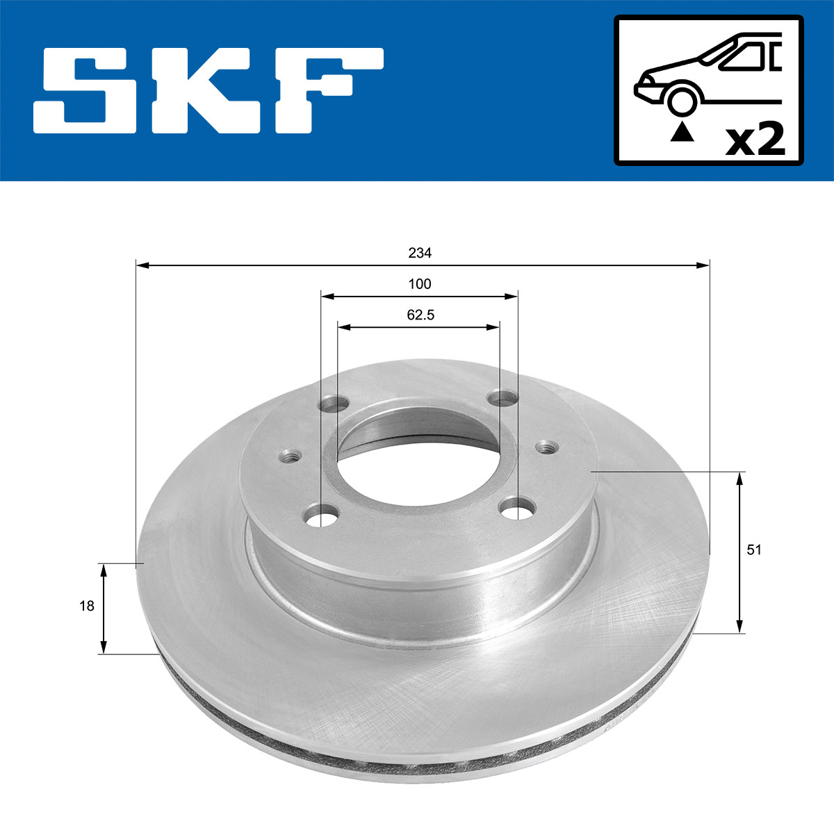 SKF Bremseskive vkbd80622v2 234mm 18mm for HYUNDAI