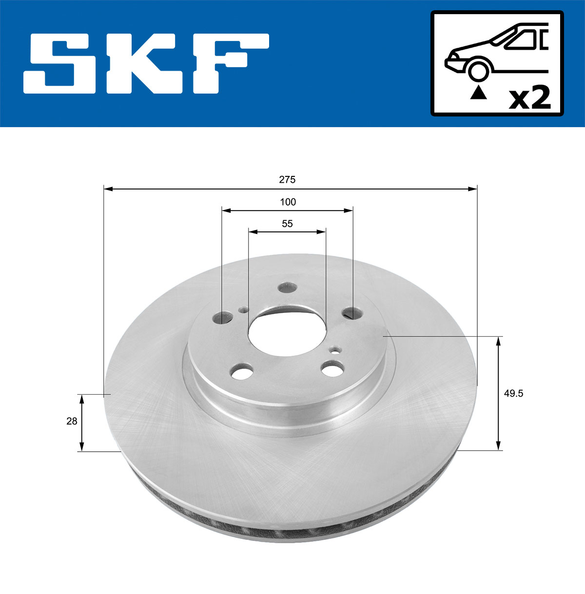 SKF Bremseskive vkbd80774v2 275mm 28mm for TOYOTA
