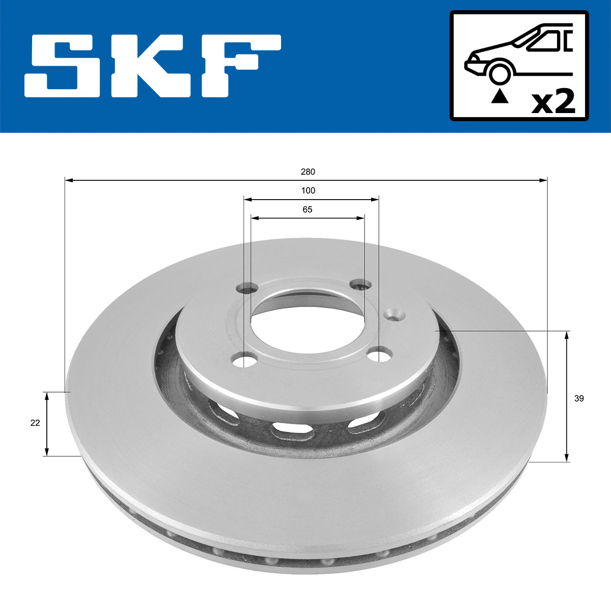 SKF Bremseskive vkbd80783v2 280mm 22mm for VW