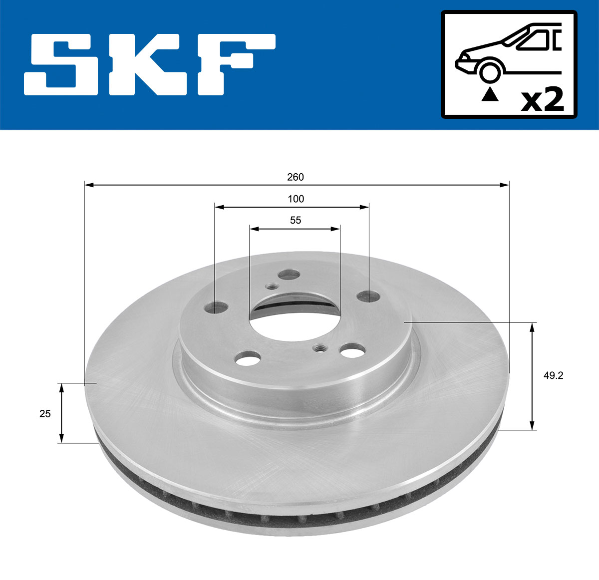 SKF Bremseskive vkbd80818v2 260mm 25mm for TOYOTA