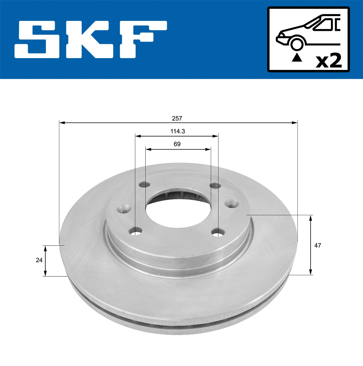 SKF Bremseskive vkbd80860v2 257mm 24mm for HYUNDAI KIA