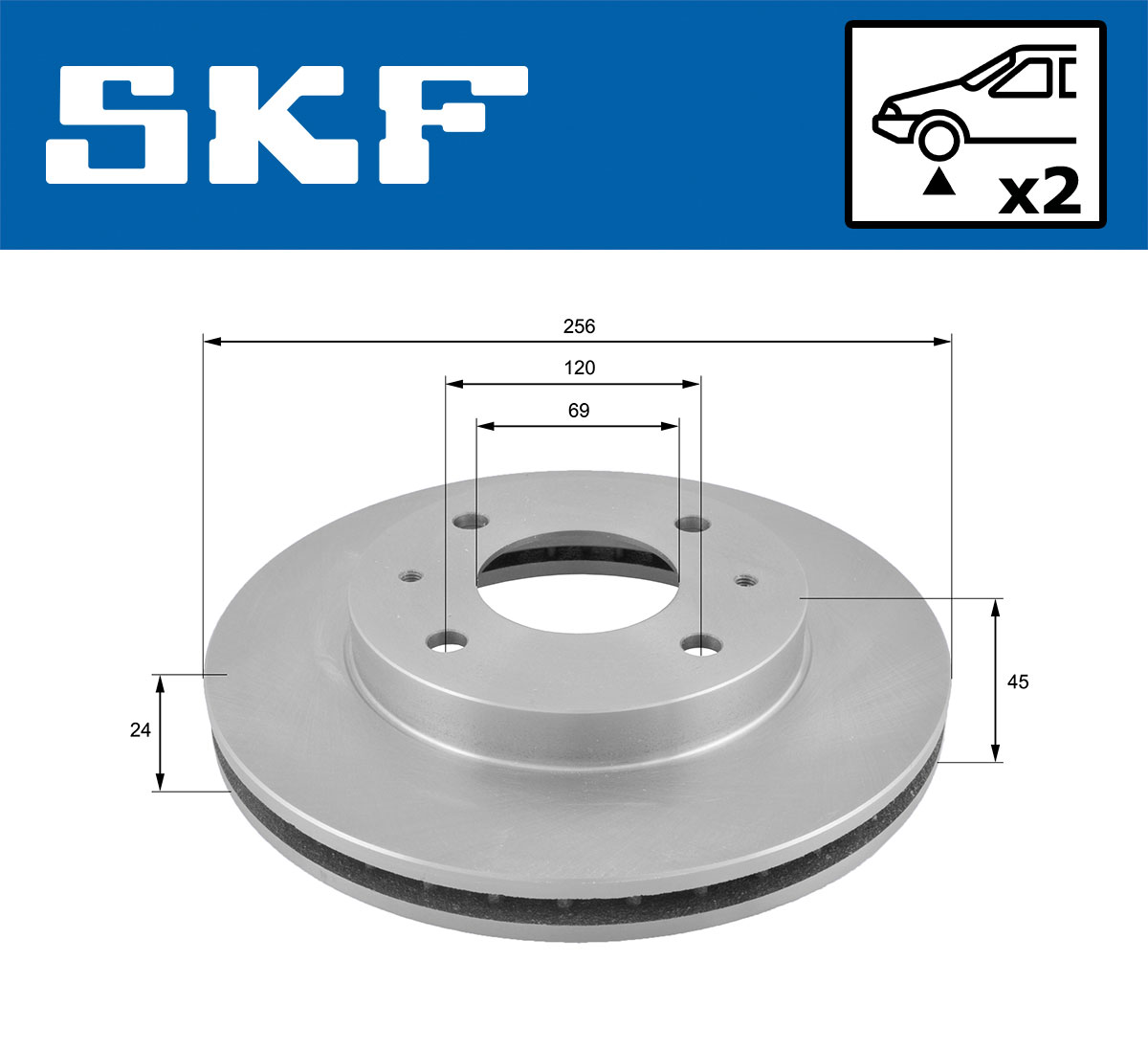 SKF Bremseskive vkbd80894v2 256mm 24mm for VOLVO MITSUBISHI KIA PROTON