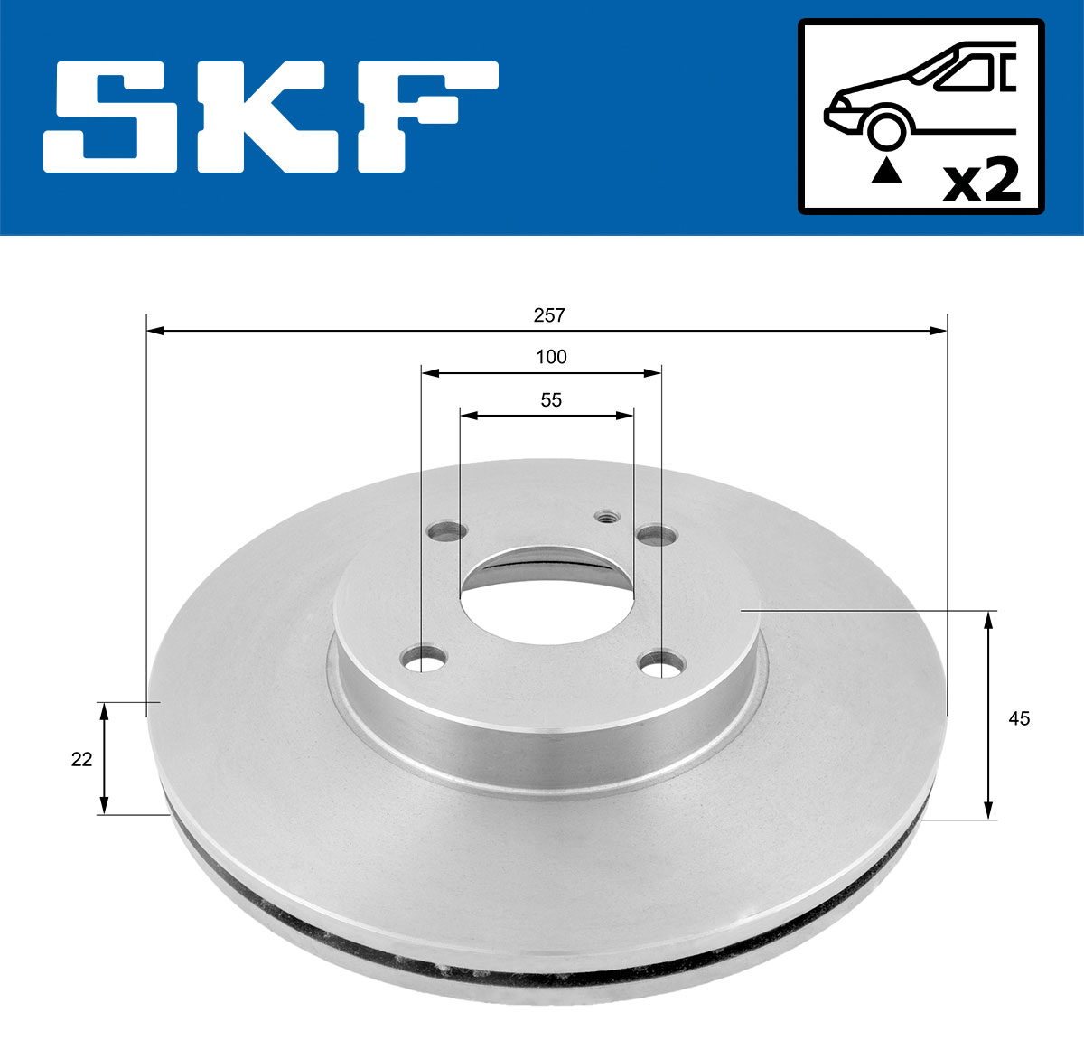 SKF Bremseskive vkbd80810v2 257mm 22mm