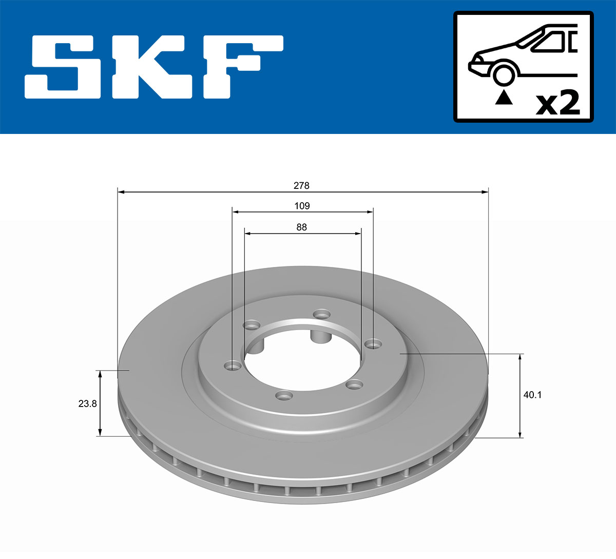 SKF Bremseskive vkbd80918v2 278mm 24mm for SSANGYONG DAEWOO