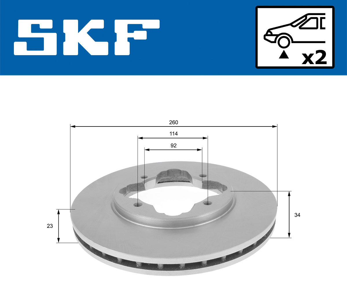 SKF Bremseskive vkbd80992v2 260mm 23mm for HONDA ROVER