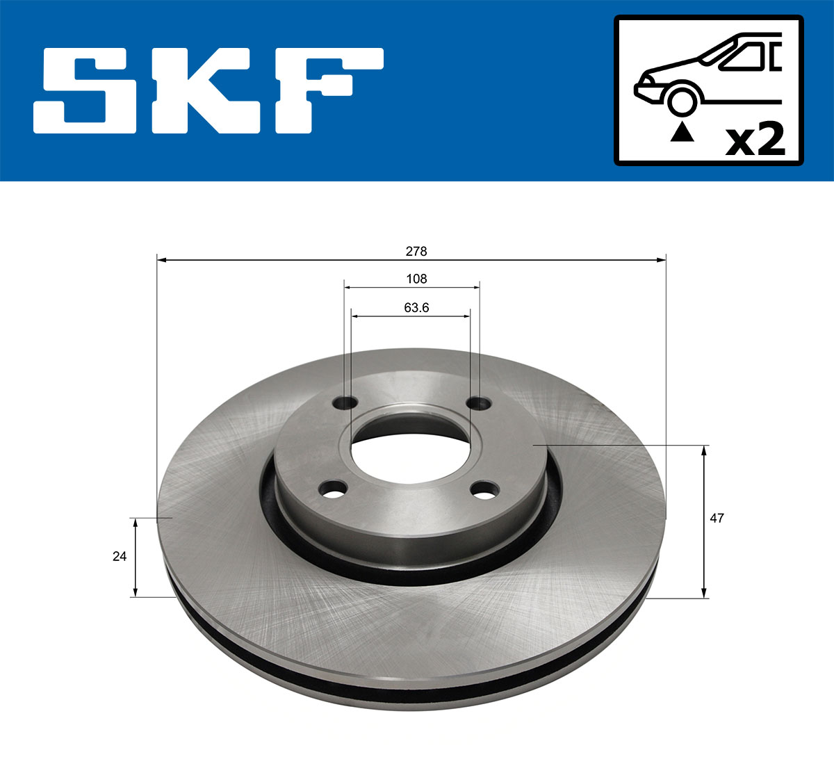 SKF Bremseskive vkbd81000v2 278mm 24mm for FORD