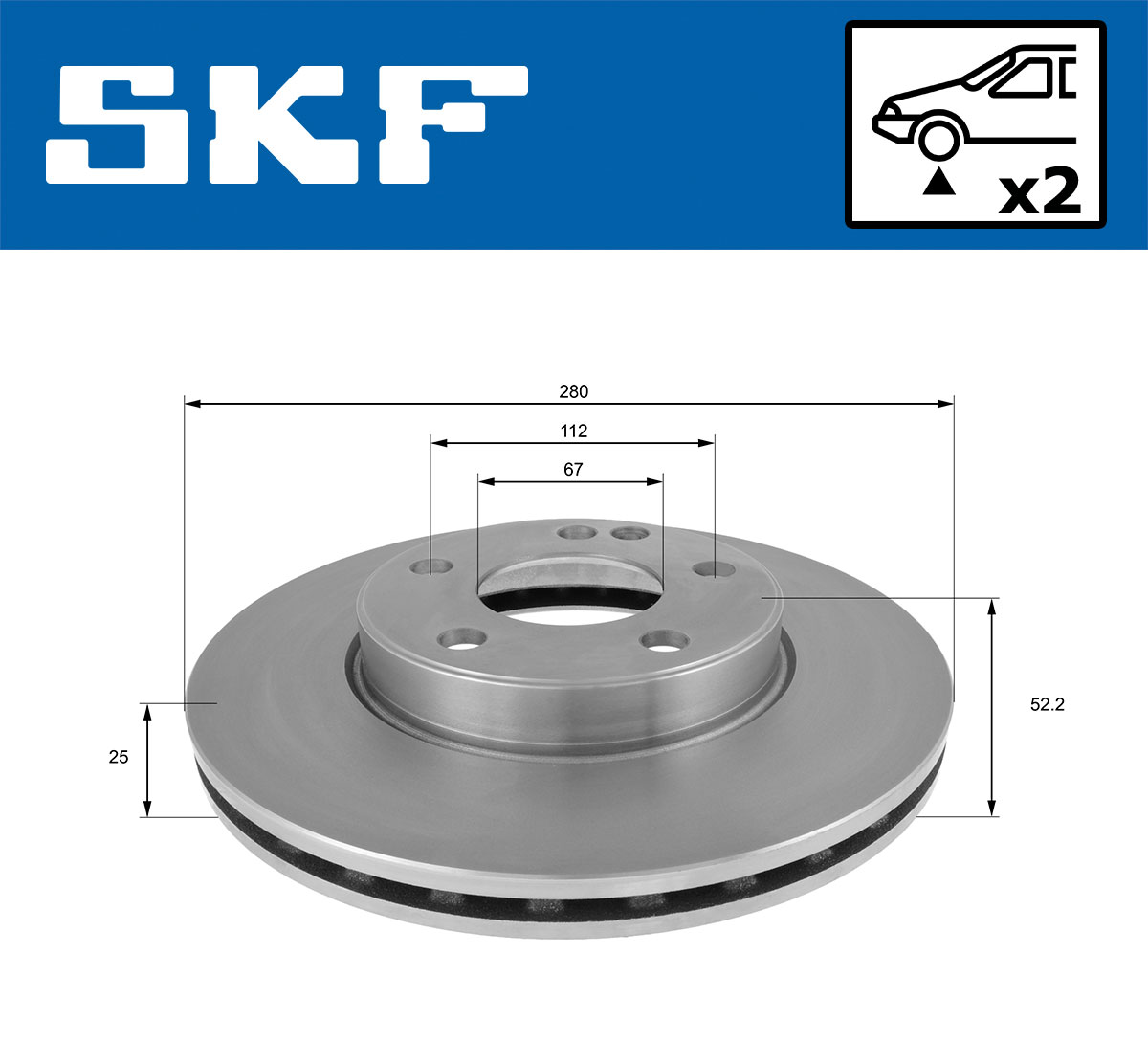 SKF Bremseskive vkbd81117v2 280mm 25mm for MERCEDES-BENZ