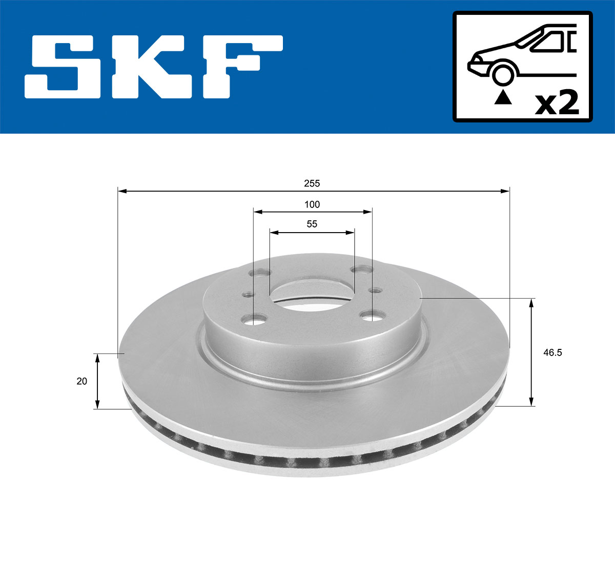 SKF Bremseskive vkbd81140v2 255mm 20mm for ASTON MARTIN
