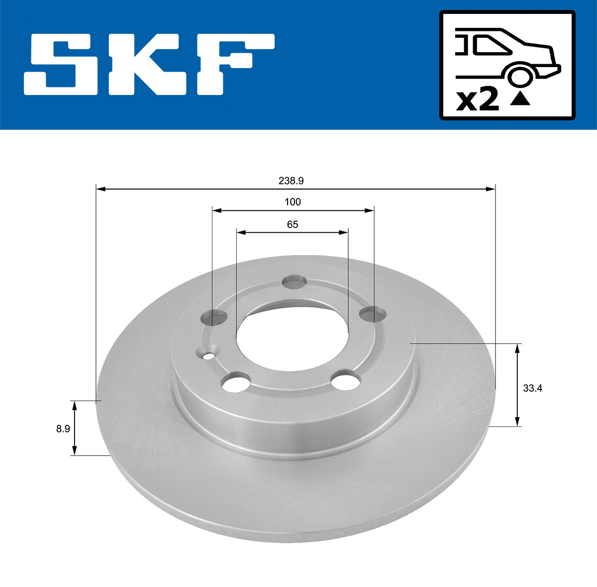 SKF Bremseskive vkbd90361s2 239mm 9mm for VW