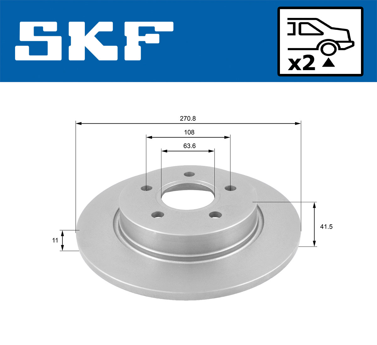 SKF Bremseskive vkbd90364s2 271mm 11mm for FORD