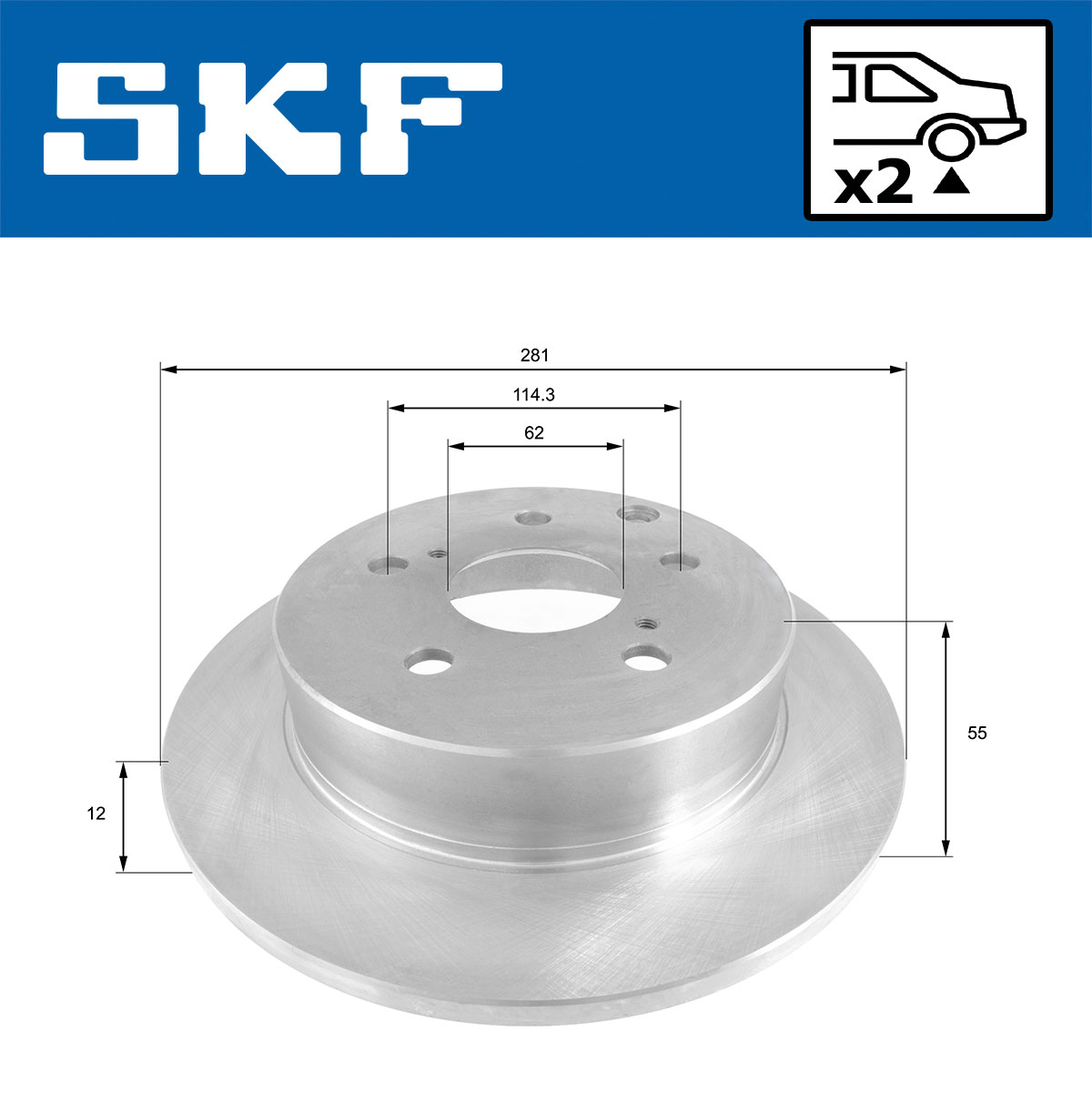 SKF Bremseskive vkbd90368s2 281mm 12mm for LEXUS