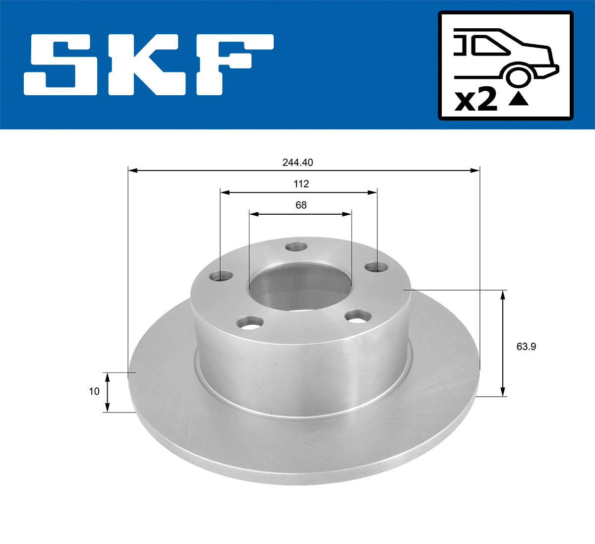SKF Bremseskive vkbd90379s2 245mm 10mm for VW AUDI