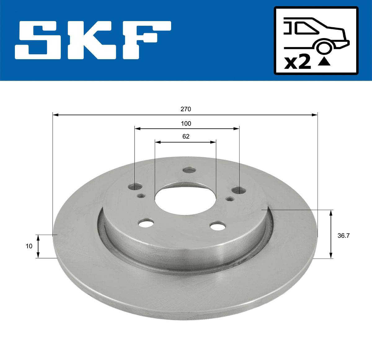 SKF Bremseskive vkbd90330s2 270mm 10mm for TOYOTA