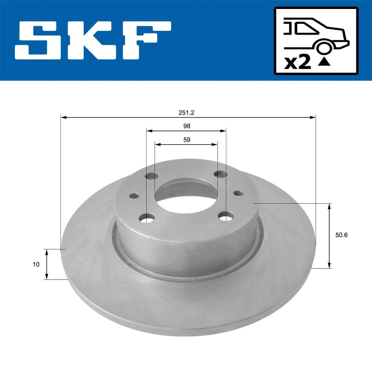 SKF Bremseskive vkbd90438s2 252mm 10mm for LANCIA FIAT ALFA ROMEO