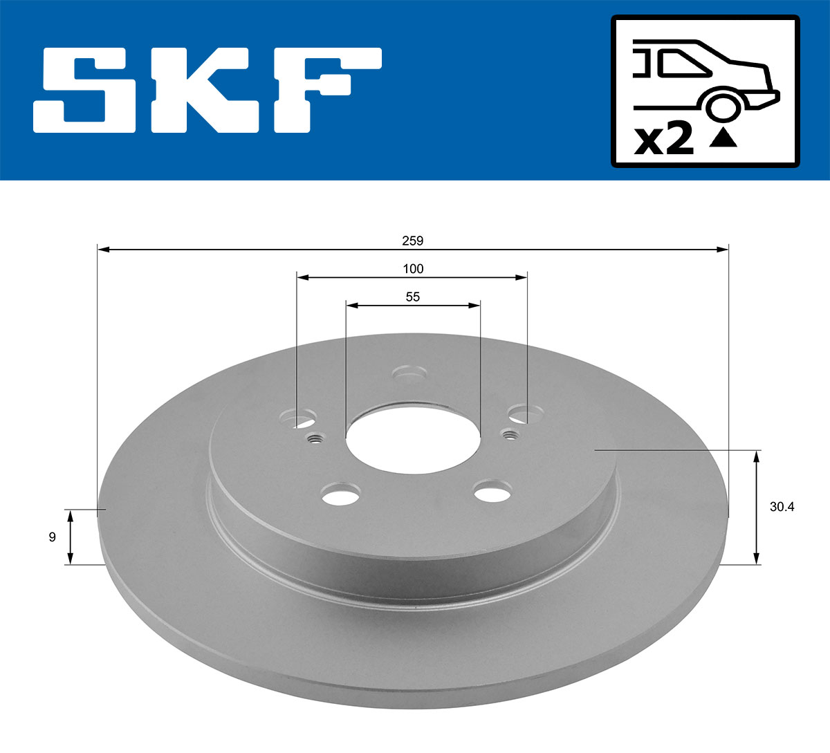 SKF Bremseskive vkbd90435s2 259mm 9mm for LEXUS