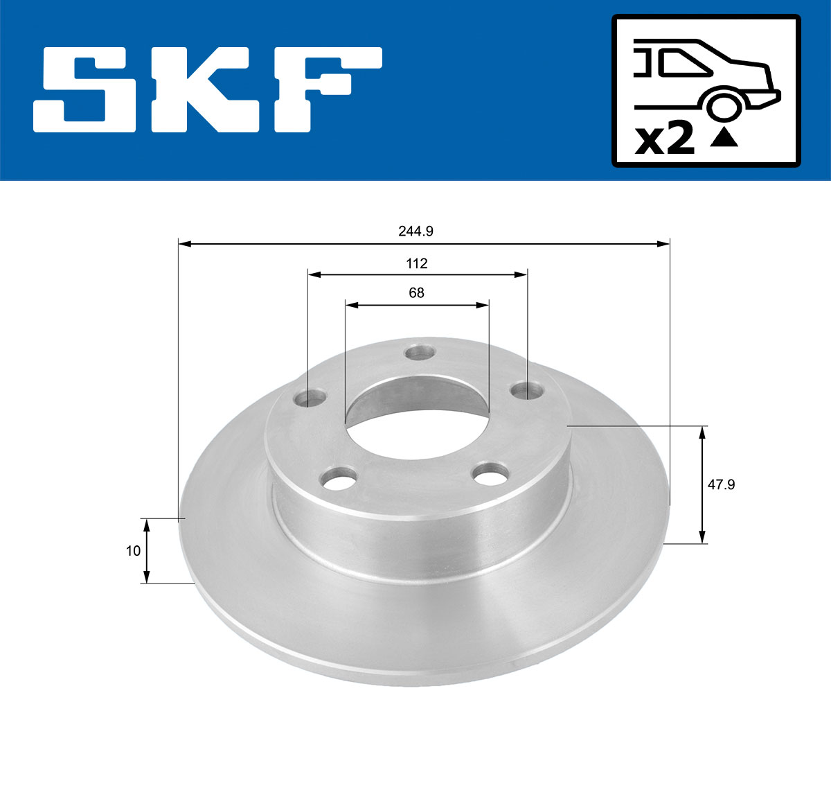 SKF Bremseskive vkbd90458s2 245mm 10mm for VW