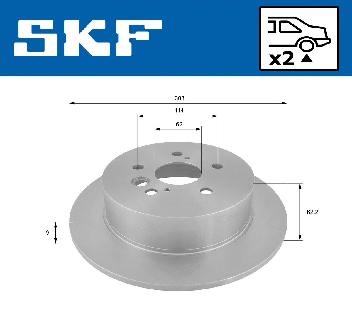 SKF Bremseskive vkbd90473s2 303mm 9mm for TOYOTA LIFAN CHERY