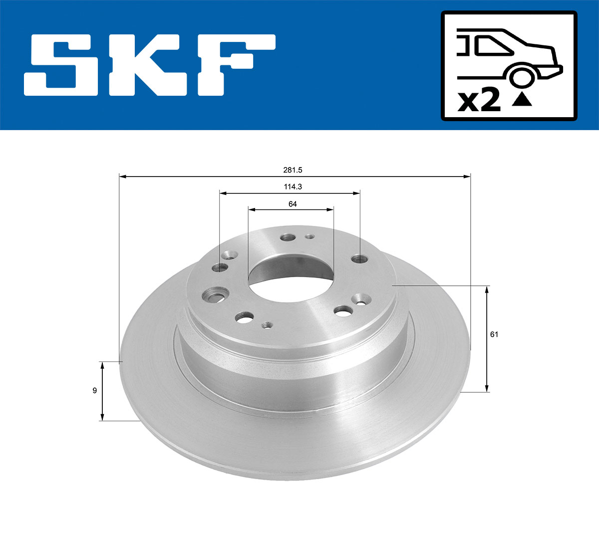 SKF Bremseskive vkbd90621s2 282mm 9mm for HONDA