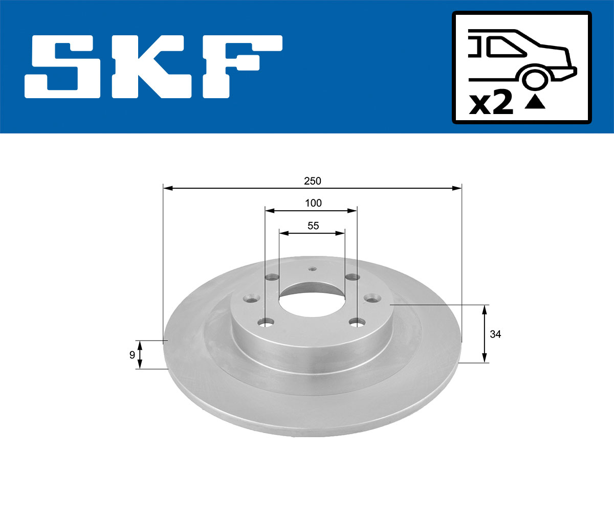 SKF Bremseskive vkbd90705s2 250mm 9mm for MITSUBISHI
