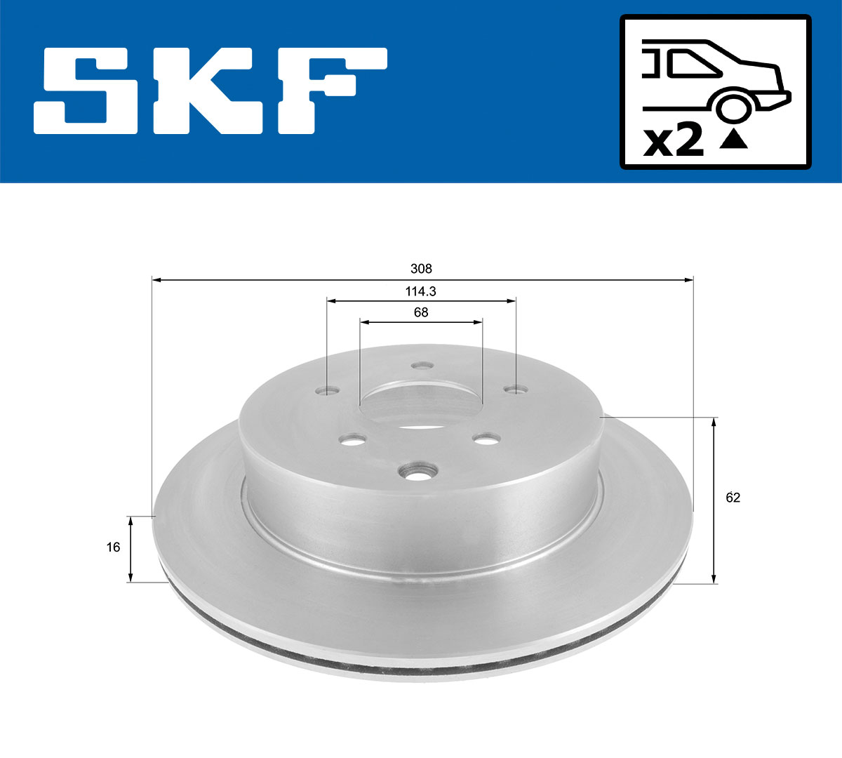 SKF Bremseskive vkbd90677v2 308mm 16mm for NISSAN INFINITI