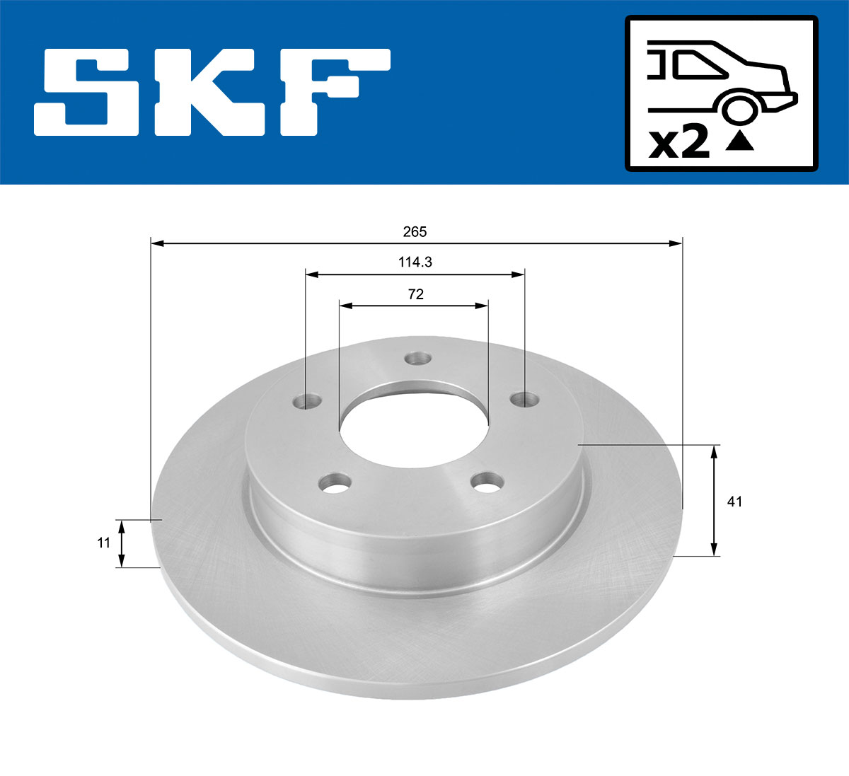 SKF Bremseskive vkbd90740s2 265mm 11mm for MITSUBISHI